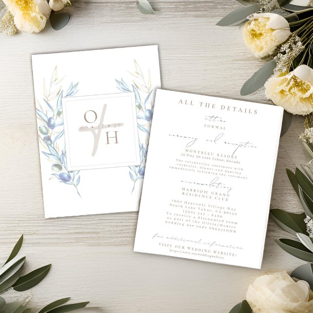 Cartões de Detalhes do Casamento com Ramo de Olive (Criador carregado)