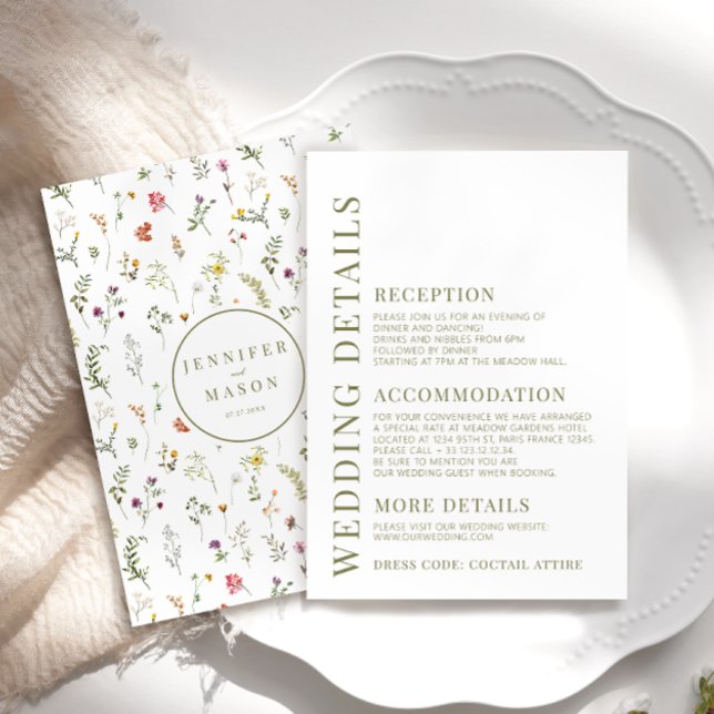 Cartões de detalhes do casamento de flores silvest (Criador carregado)