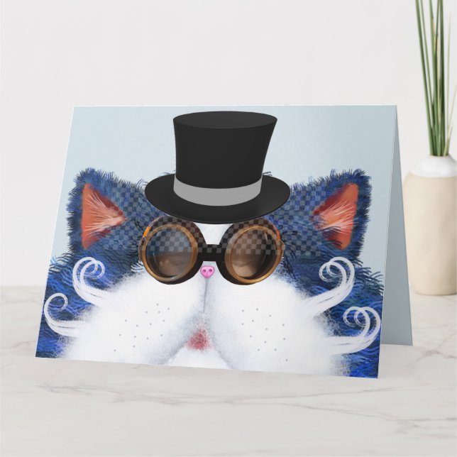 CARTÕES DE DIA DOS PAIS COM ARTE DE GATO STEAMPUNK (Frente)