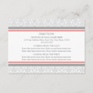 Cartões de Direção de Casamento Cinza de Coral
