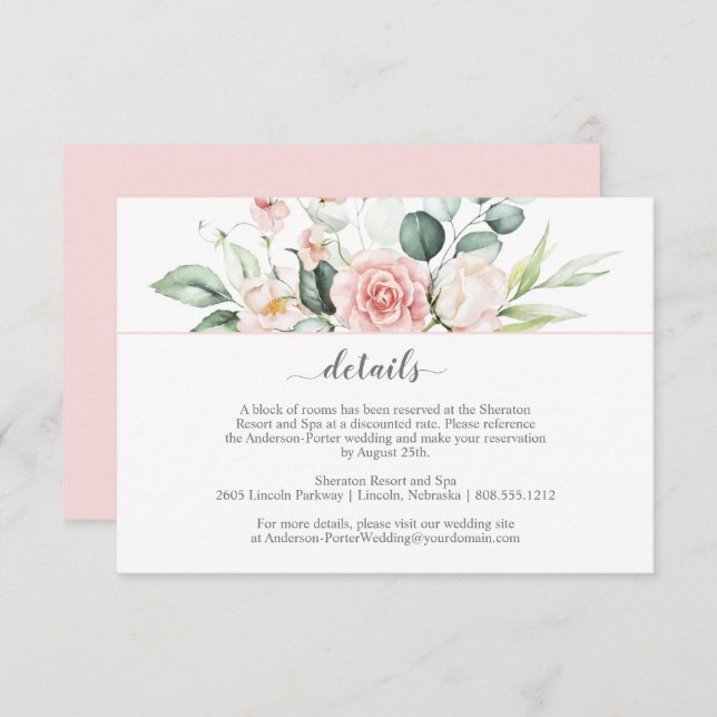 Cartões de Enclausuramento de Rosas Rosa e Eucalip (Frente/Verso)