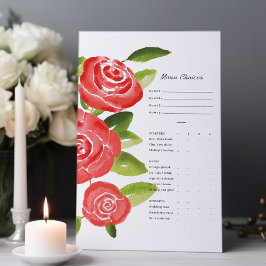 Cartões de Escolha de Refeição Floral Rosa Vermelh