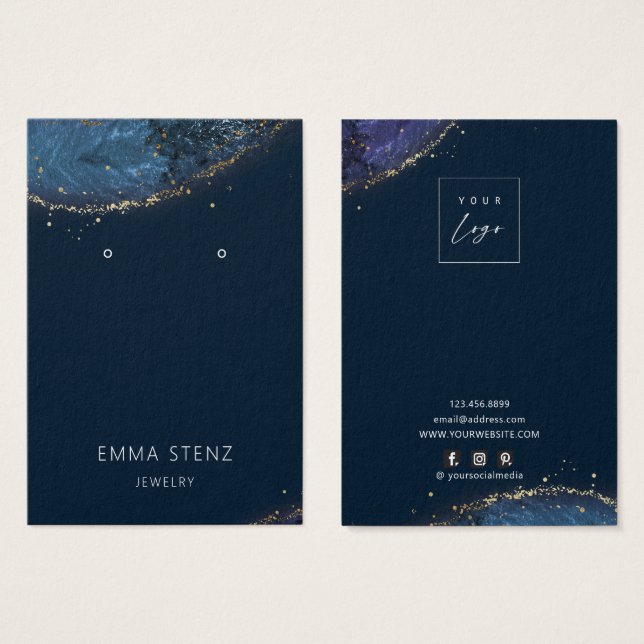 Cartões de Exibição de Lux Blue Dourado Earration (Frente & Verso)