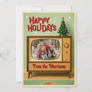Cartões de Felizes Festas com Foto de TV Retrô