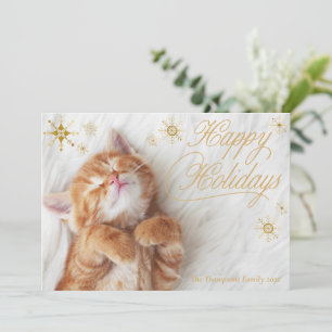 Cartões de Férias Felizes com Gatinho e Pelo Branc