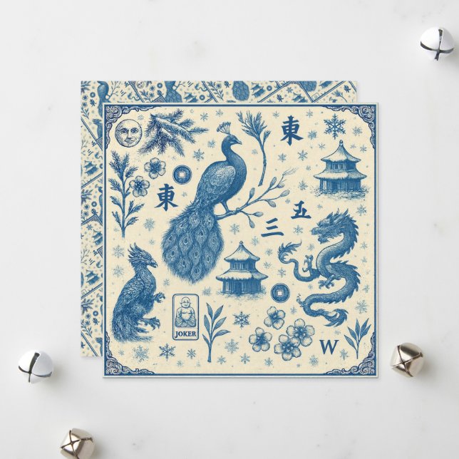 Cartões de Férias - Toile de Mahjong - Dois Lados  (Frente/Verso In Situ)