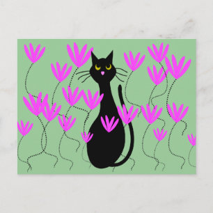 Cartões de Flores Rosa Gato Preto