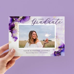 Cartões de Formatura com Foto Amethyst and Gold Gl