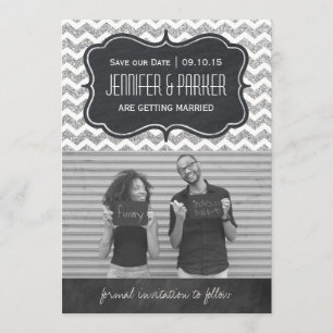 Cartões de Foto Chevron Glitter Save the Date