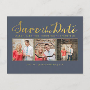 Cartões de foto com tipografia Gold Navy para salv
