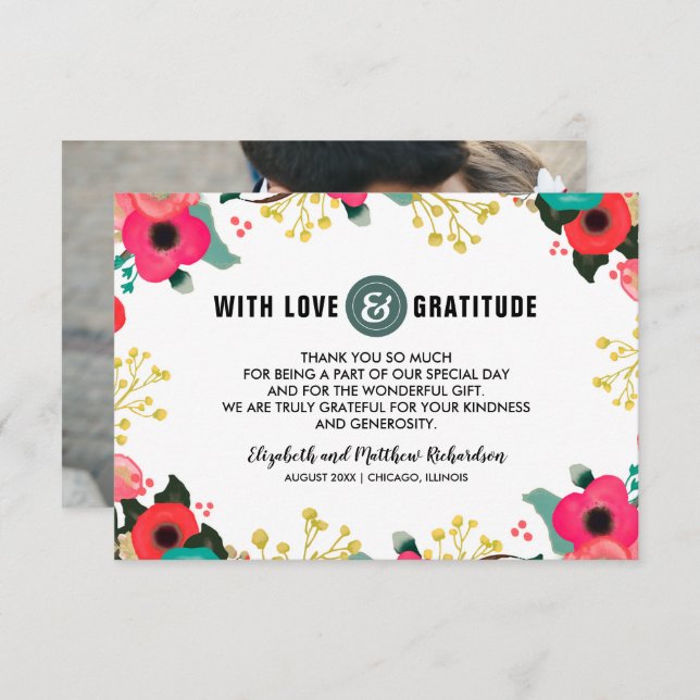 Cartões de Foto de Agradecimento de Casamento Flor (Frente/Verso)