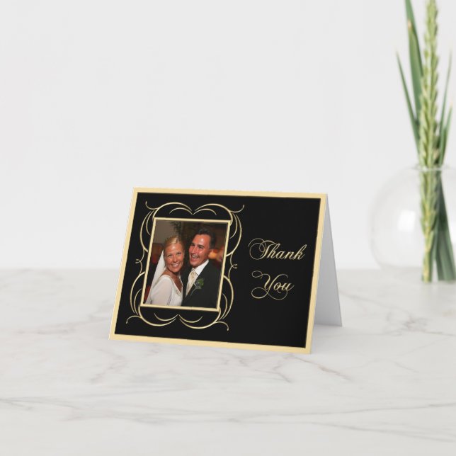 Cartões de Foto de Agradecimento Dourado e Preto (Frente)