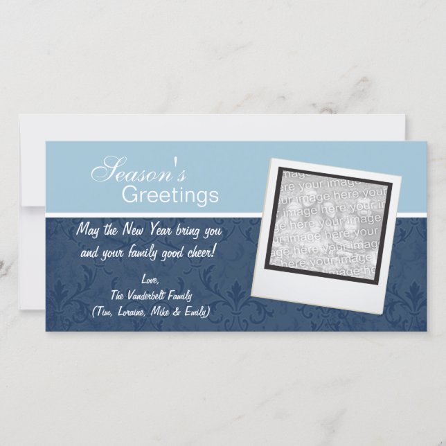 Cartões de Foto de Férias de Inverno Azul Elegante (Frente)