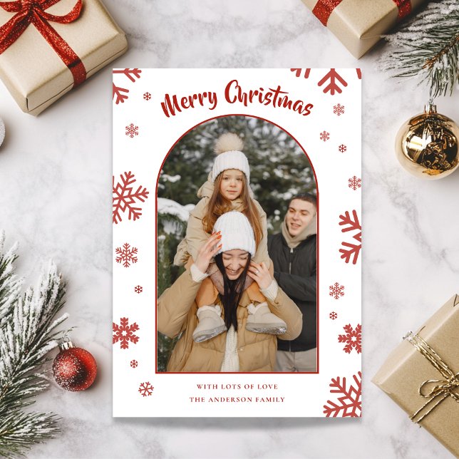 Cartões de foto de Natal branco elegante com floco (Elegant White Snowflake Christmas Photo Card)
