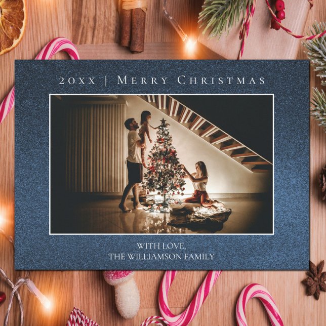Cartões de foto de Natal brilhante azul (Blue Glitter Christmas Photo Card)