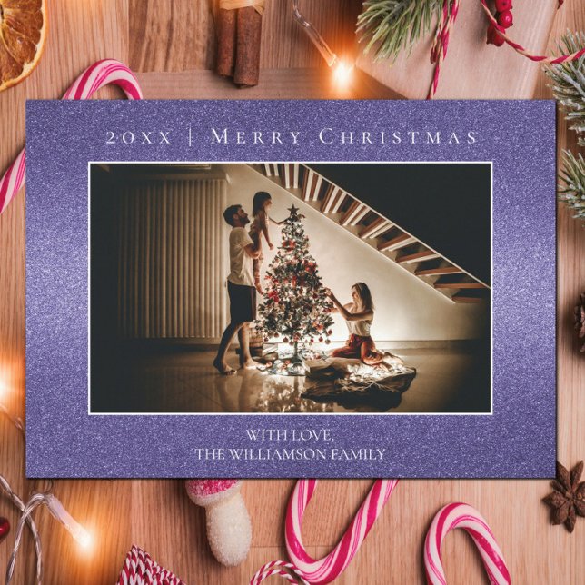Cartões de foto de Natal brilhante púrpura (Purple Glitter Christmas Photo Card)