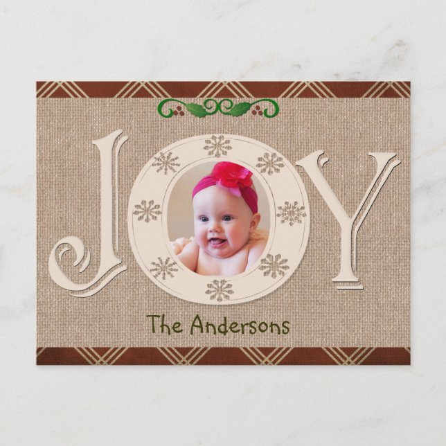 Cartões de foto de Natal Burlap e Red Chevron (Frente)