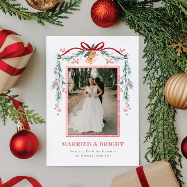 Cartões de foto de Natal Casado e Brilhante (A romantic holiday photo card for celebrating your first newlywed Christmas)
