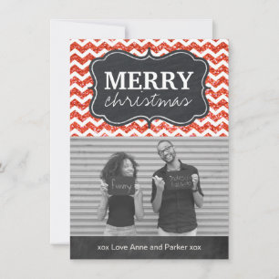 Cartões de foto de Natal Chalkboard Glitter Chevr