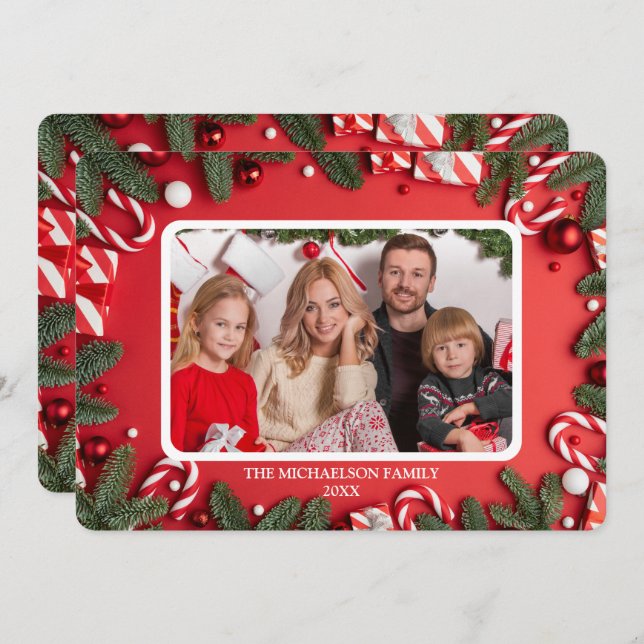 Cartões de foto de Natal Clássico da Família Verme (Frente/Verso)