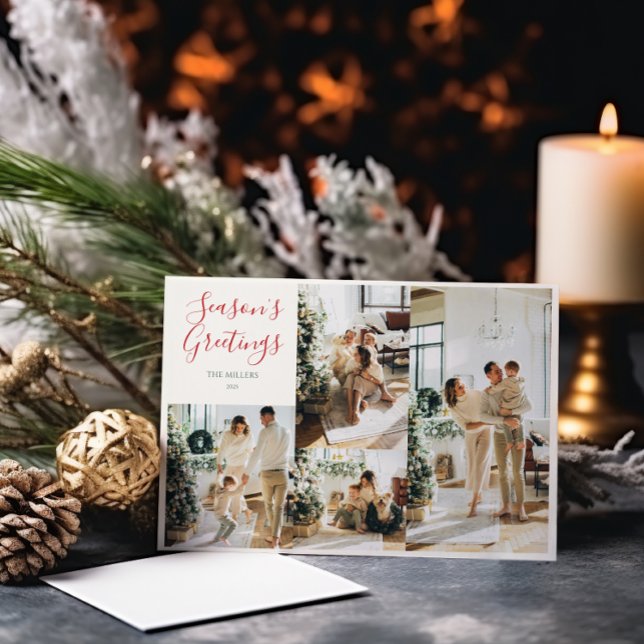 Cartões de foto de Natal Clássico Elegante | 4 Fot (Classic Christmas Elegance photo card — stylish holiday photo greeting for family and friends.)