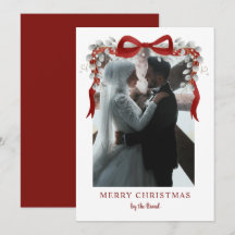 Cartões de Foto de Natal com Letterpress Vermelho 