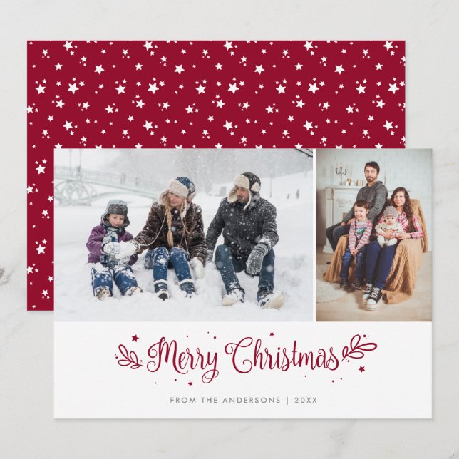 Cartões de foto de Natal de Caligrafia das Estrela (Frente/Verso)