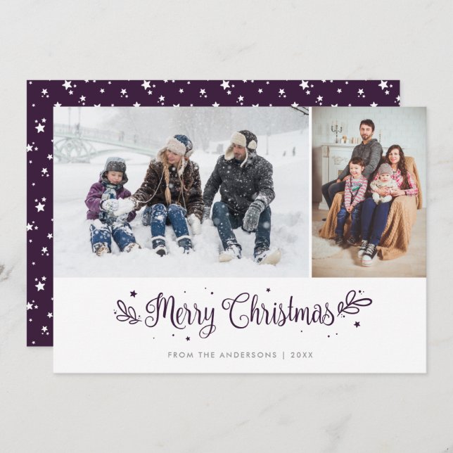 Cartões de foto de Natal de Caligrafia de Estrelas (Frente/Verso)