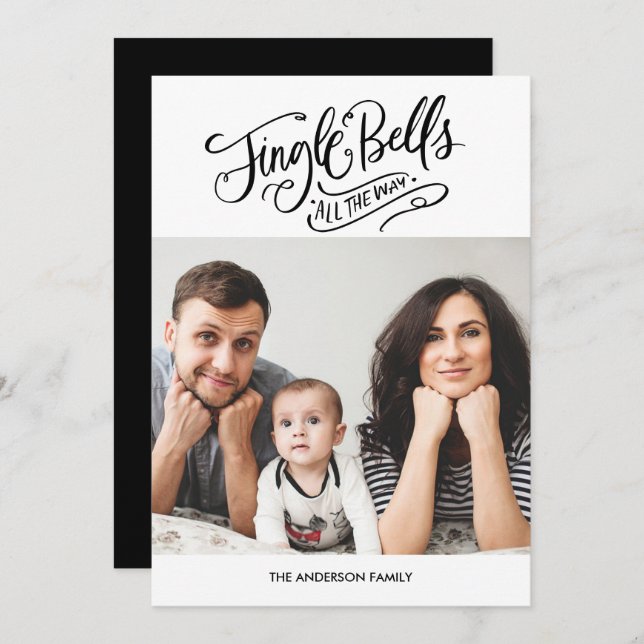 Cartões de foto de Natal de caligrafia Jingle Bell (Frente/Verso)