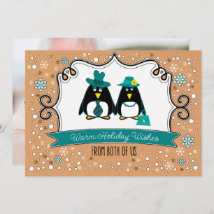Cartões de foto de Natal de Casal de pinguins dive
