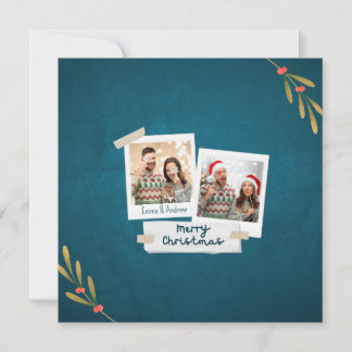 Cartões de foto de Natal de cor verde com saudaçõe