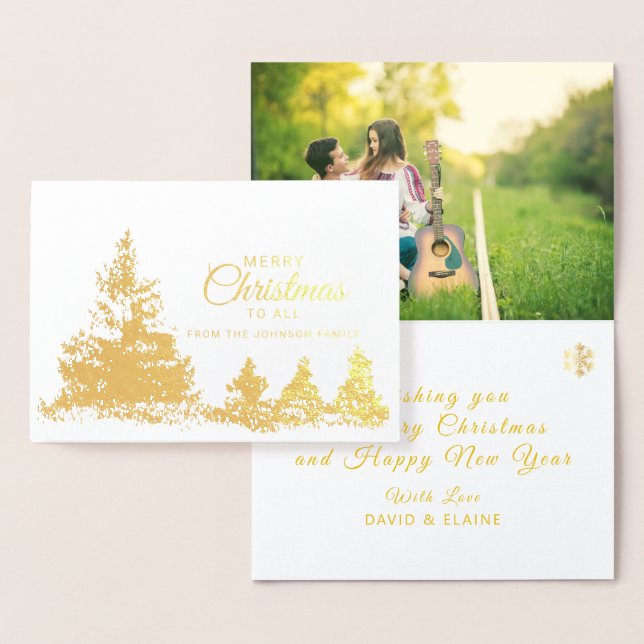 Cartões de foto de Natal de folhas com árvores (Exibição)
