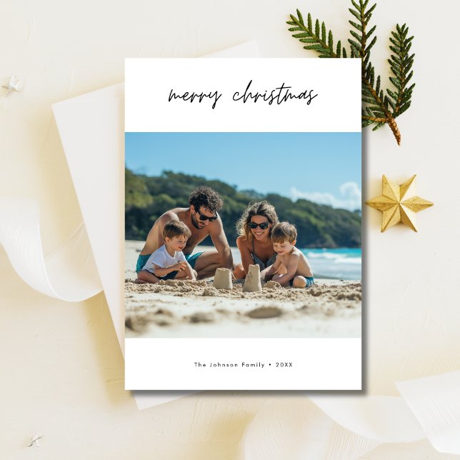 Cartões de foto de Natal de praia de script simple (Criador carregado)