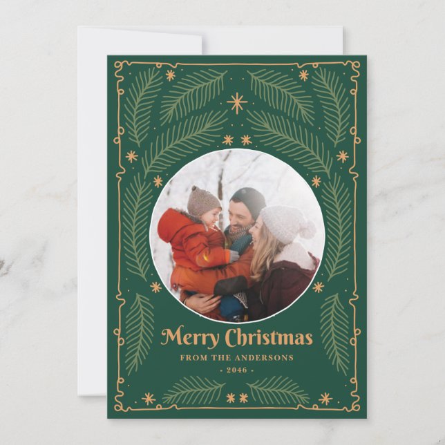 Cartões de foto de Natal de Quadro Botânico Joyful (Frente)