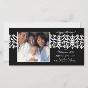 Cartões de foto de Natal de rendas pretas e legíve