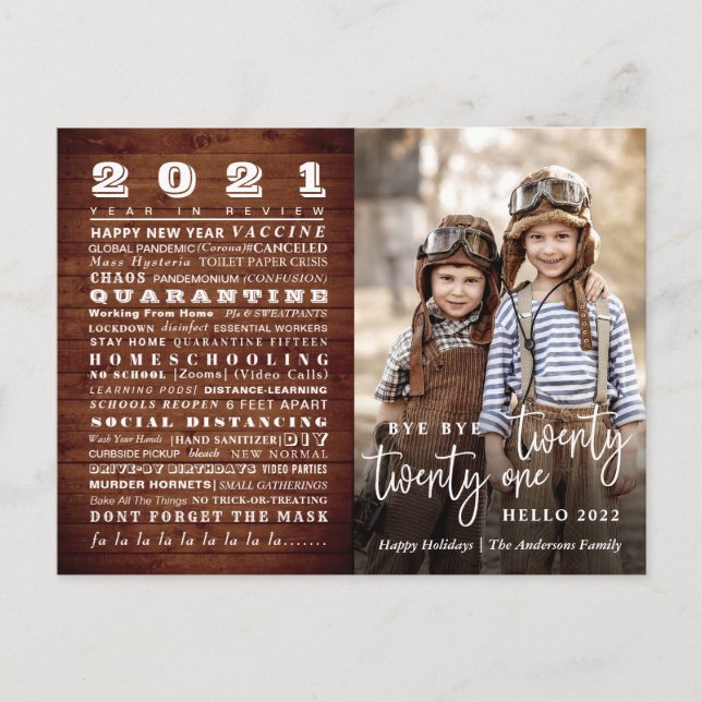 Cartões de foto de Natal de Revisão do Ano Engraça (Frente)