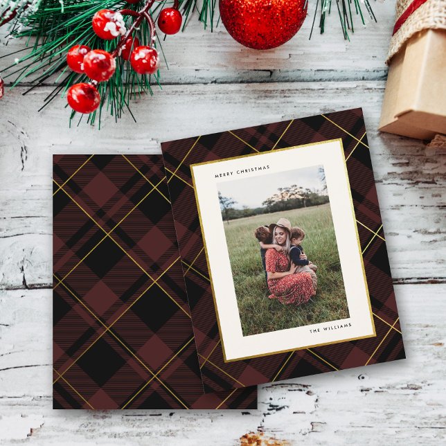 Cartões de foto de Natal de Tartan Vermelho Dourad (Criador carregado)
