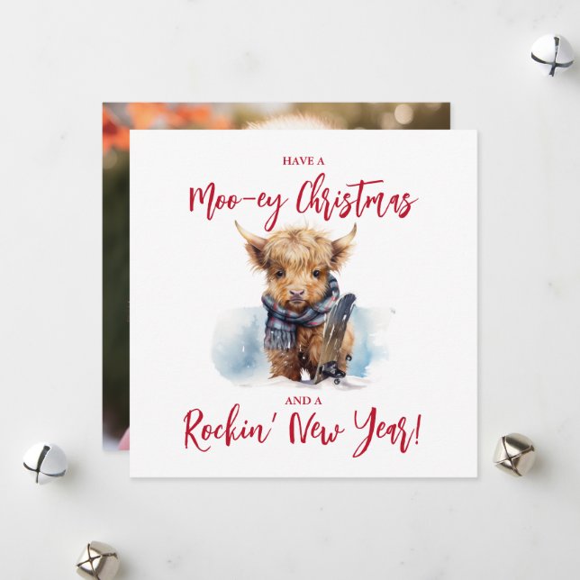 Cartões de foto de Natal de Vaca Highland ao quadr (Frente/Verso In Situ)