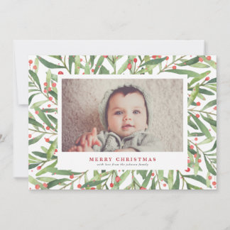Cartões de foto de Natal de Watercolor Holly