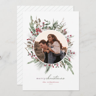 Cartões de foto de Natal de Wreath Foliage de inve