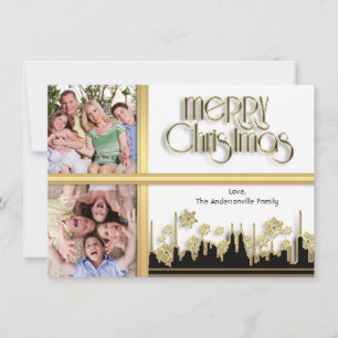 Cartões de foto de Natal dourados do floco de nev