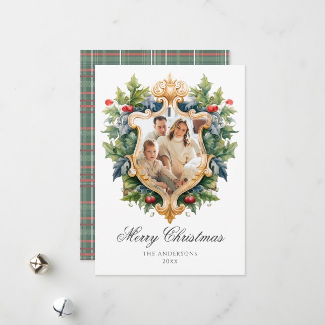Cartões de foto de Natal Elegante Crest (Frente/Verso In Situ)