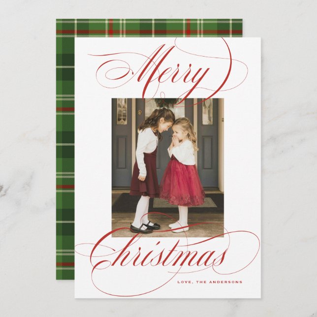 Cartões de foto de Natal Elegante de Caligrafia (Frente/Verso)