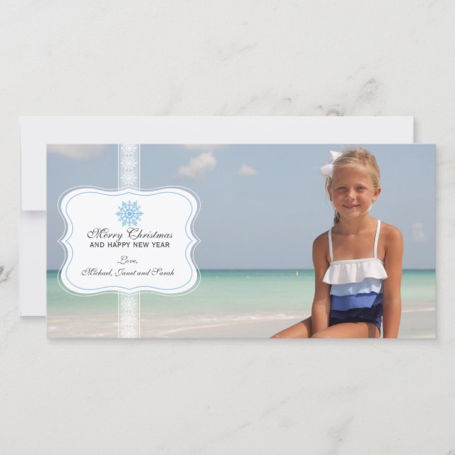 Cartões de foto de Natal Elegante Snowflake (Frente)