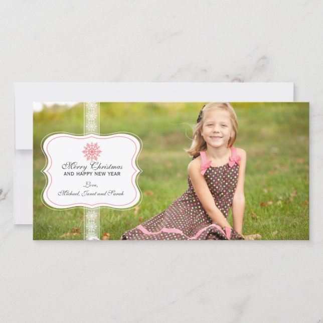Cartões de foto de Natal Elegante Snowflake (Frente)