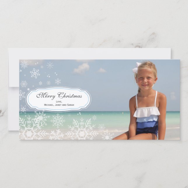 Cartões de foto de Natal Elegante Snowflake (Frente)