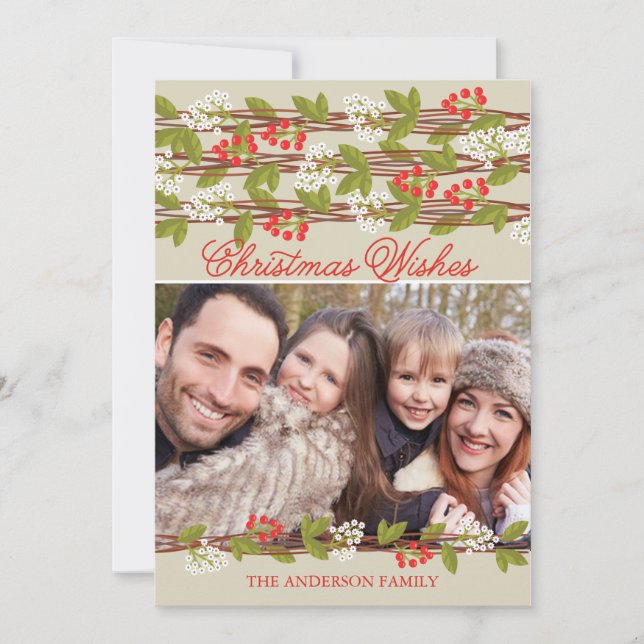 Cartões de foto de Natal Floral Rustic (Frente)