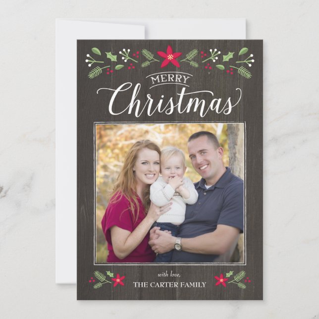 Cartões de foto de Natal Folk Floral (Frente)