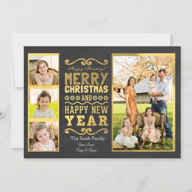 Cartões de foto de Natal Gold Foil (Frente)