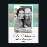 Cartões de foto de Natal Mele Kalikimaka Pineapple<br><div class="desc">Mele Kalikimaka Faux Foil Dourada e Aqua Blue Pineapple Blue Blue Black and White Cartão com fotos. Este Cartões de foto de Natal havaiano é perfeito para um Cartão de Natal de Família tropical.</div>